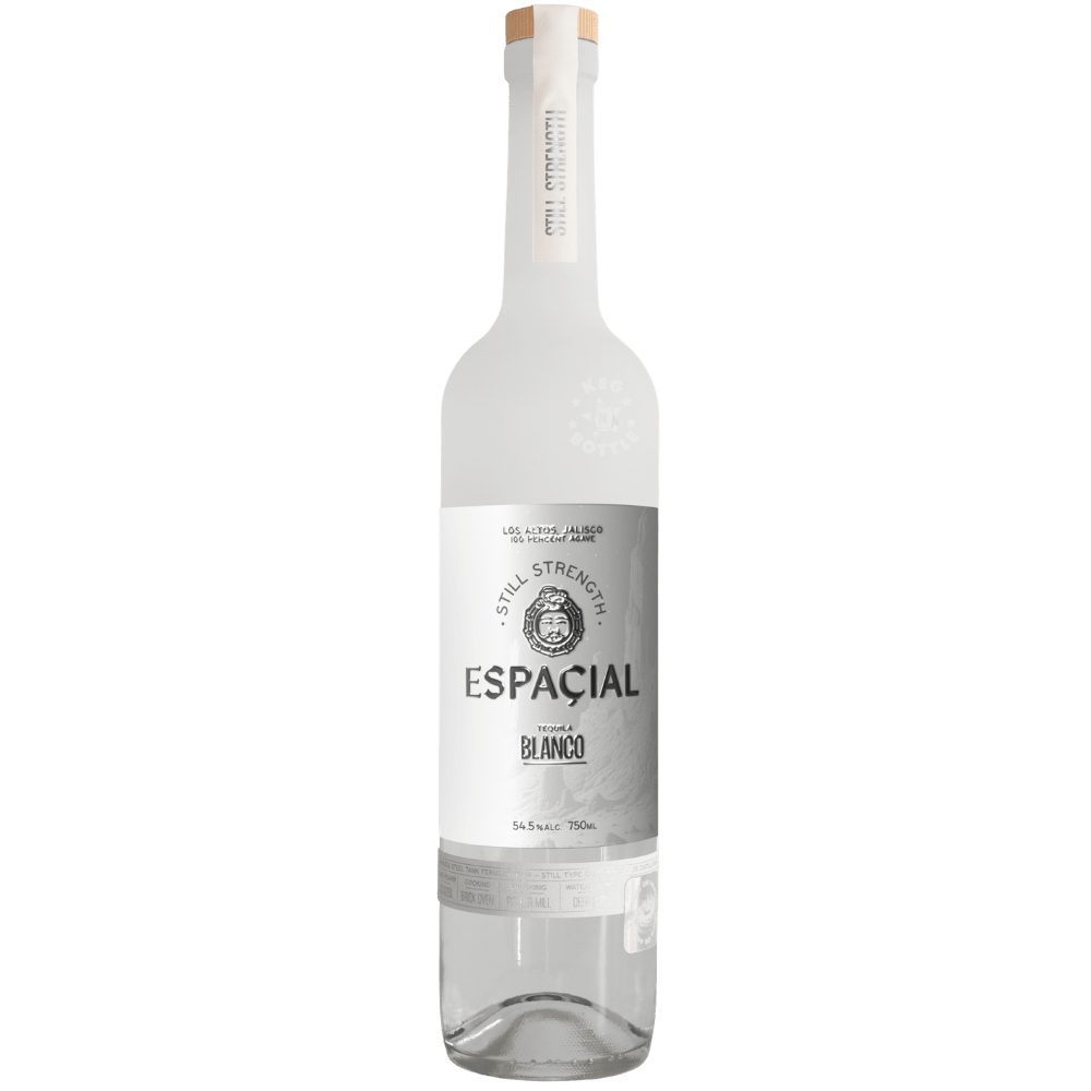 Espacial Still Strength Blanco Tequila 750mL bottle crafted from 100% agave in Los Altos, Jalisco and bottled at 54.5% ABV (109 proof).