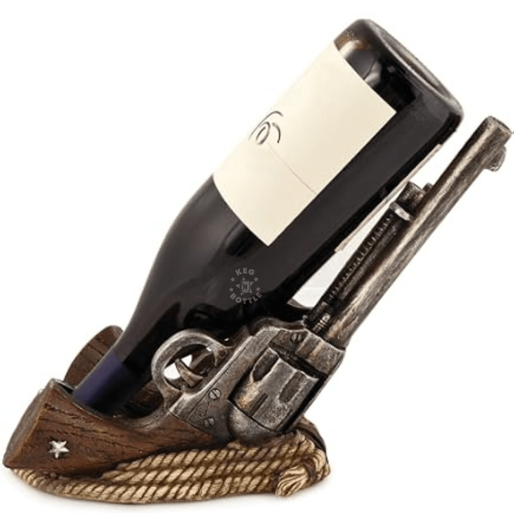 Foster & Rye Stick Em Up Bottle Holder featuring a Western-style revolver design with bottle display | Keg N Bottle.