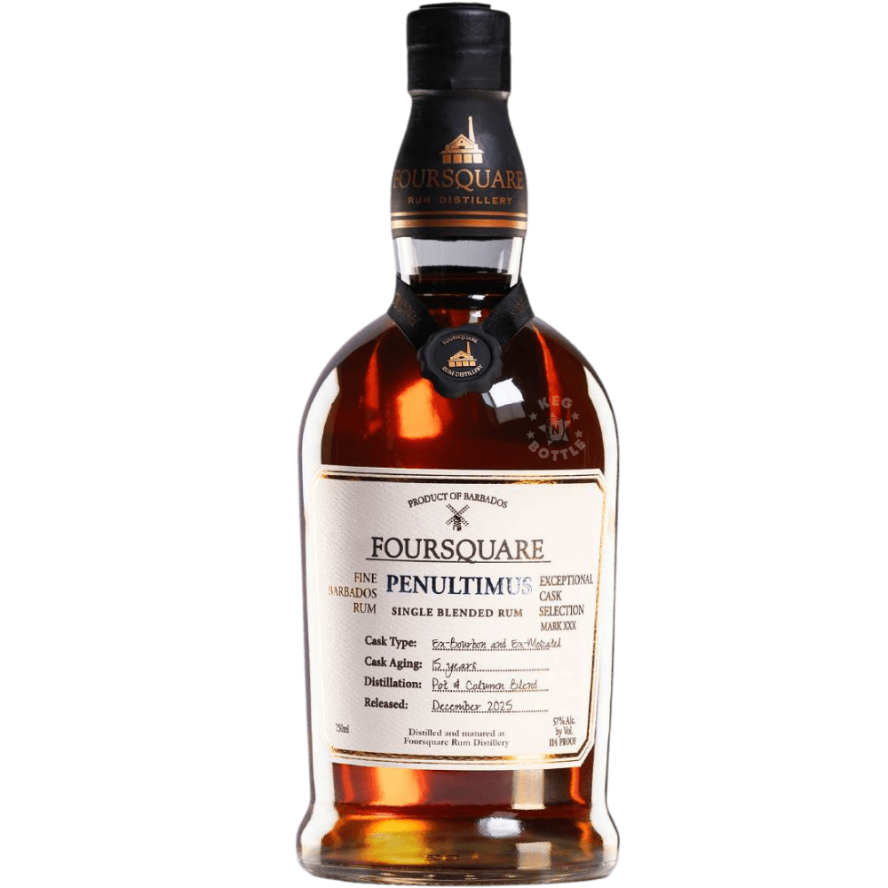 Bottle of Foursquare Exceptional Cask Selection Mark XXX Penultimus 15 Year Barbados Single Blended Rum with premium ECS label and dark amber rum appearance