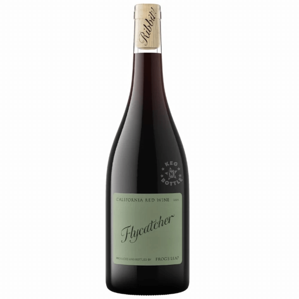 Frog's Leap Flycatcher California Red Wine 750mL bottle featuring a light green label with Flycatcher script lettering and a natural cork closure.