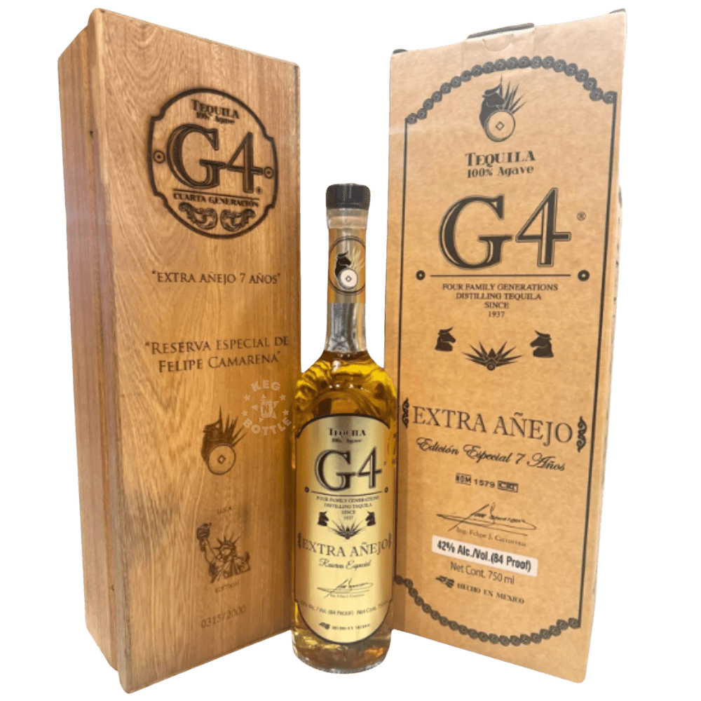 G4 ExtrG4 Extra Añejo Reserva Especial 7 Años Tequila 750ml with luxury wooden collector presentation boxa Anejo 7 Year Tequila (750 ml)