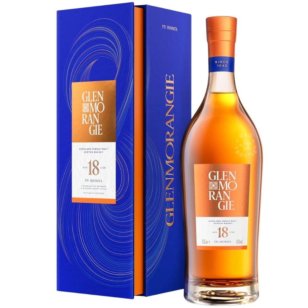 Glenmorangie The Infinita 18 Year Old Highland Single Malt Scotch Whisky 750 ml bottle with blue Lunar New Year 2026 horse-themed gift box.