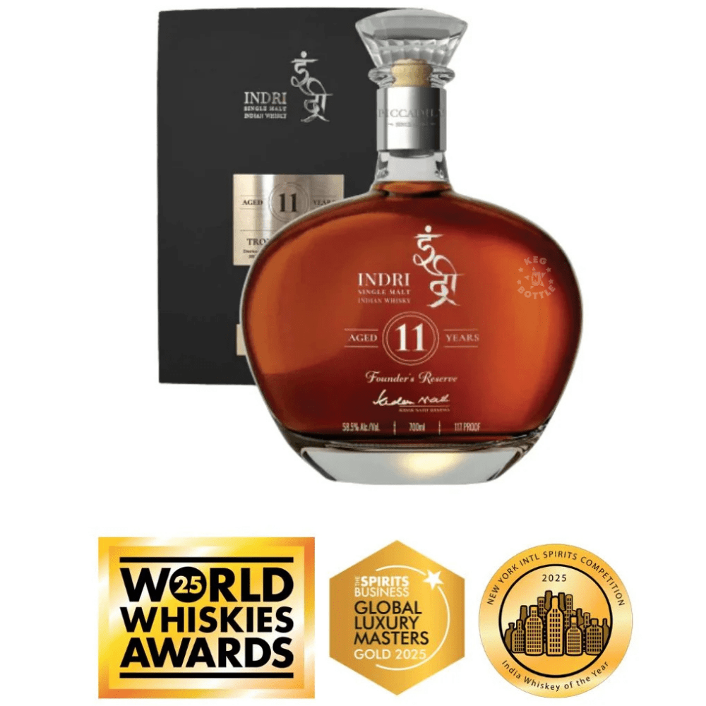 Indri Founder’s Reserve 11 Year Tropical Aging Extremely Limited Edition Indian Single Malt Whisky 750mL bottle with presentation box. 2