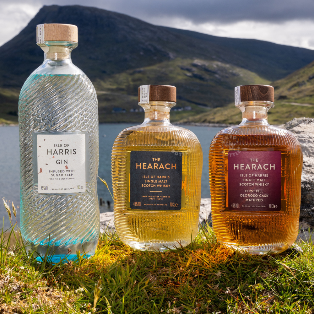 Isle of Harris Collection Combo Pack featuring The Hearach First Fill Oloroso Cask Matured, The Hearach Single Malt Scotch Whisky, and Isle of Harris Gin 2