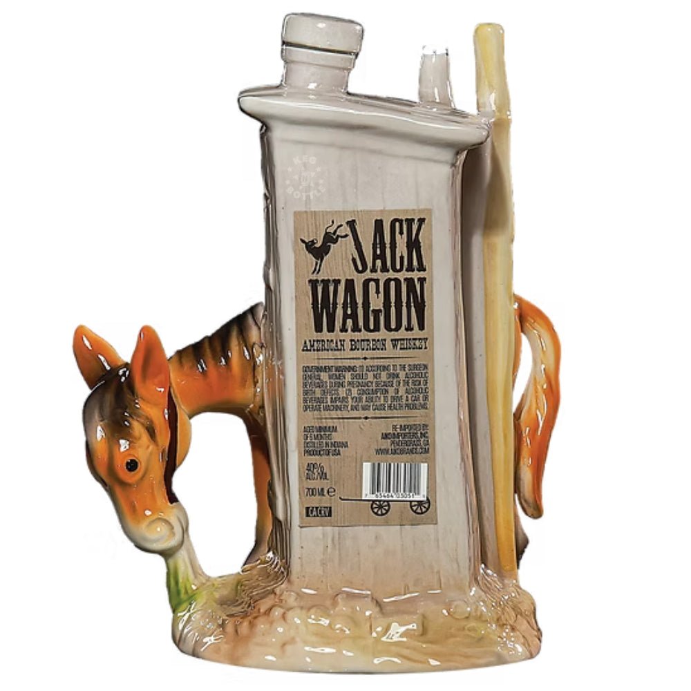 Jackwagon American Bourbon Whiskey 750mL in hand-painted ceramic donkey decanter with outhouse design 3