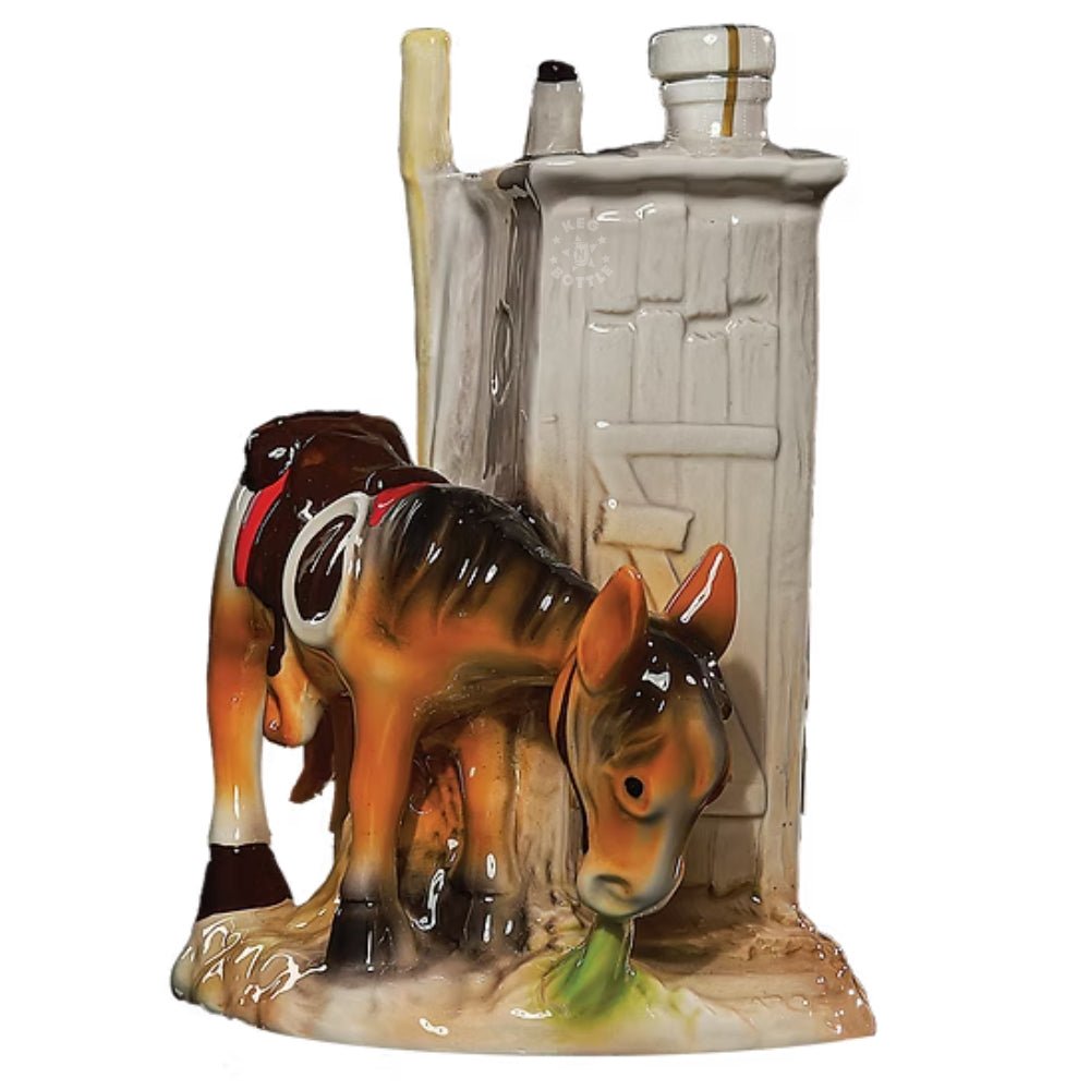 Jackwagon American Bourbon Whiskey 750mL in hand-painted ceramic donkey decanter with outhouse design 5