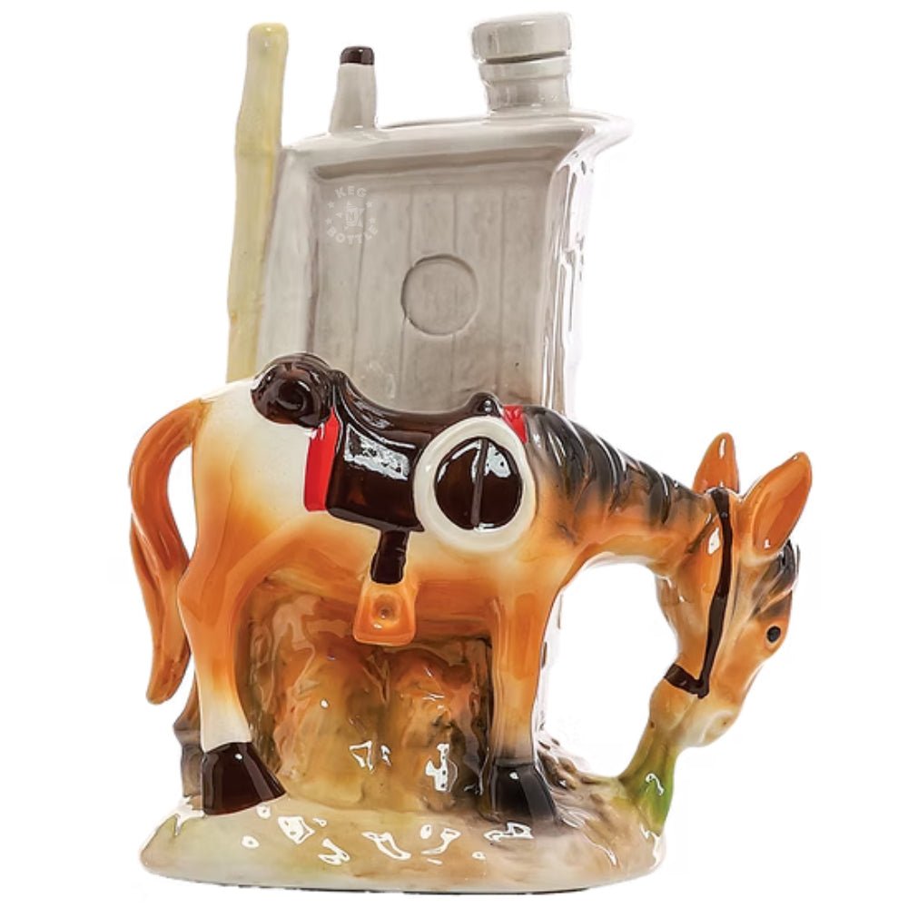 Jackwagon American Bourbon Whiskey 750mL in hand-painted ceramic donkey decanter with outhouse design 6