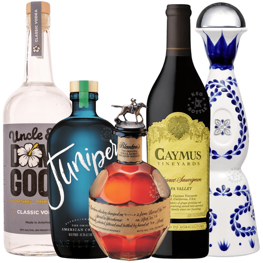 Junipero Gin, Damn Good Vodka, Caymus Cabernet, Clase Azul, & Blanton’s Bundle | Keg N Bottle