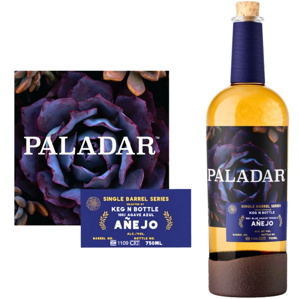 Keg N Bottle Paladar Anejo Single Barrel Tequila bottle with Paladar label 2