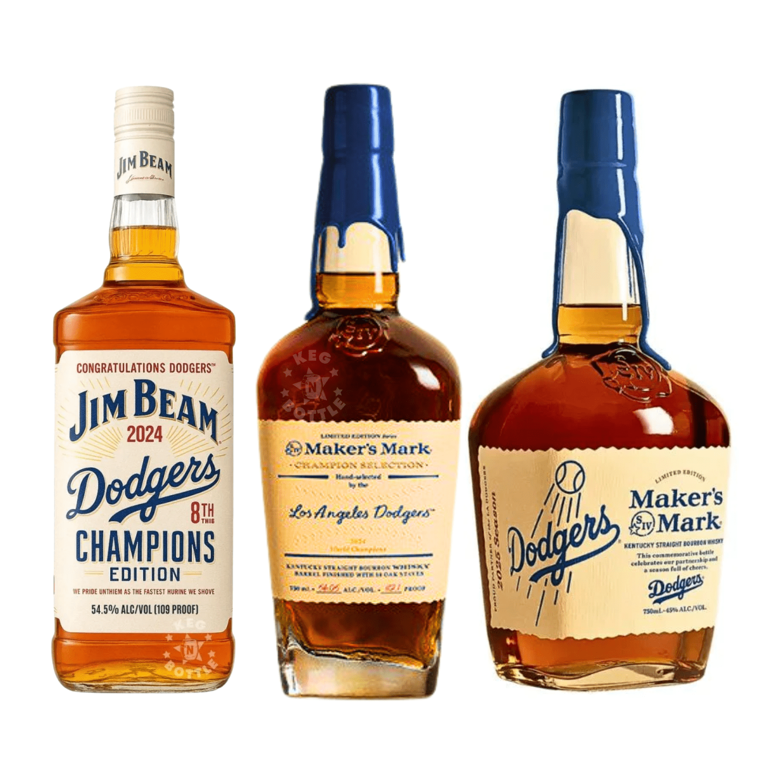 LA Dodgers 3 Pack Bundle Set (Jim Beam & Maker's Mark) (750 ml) | Keg N Bottle