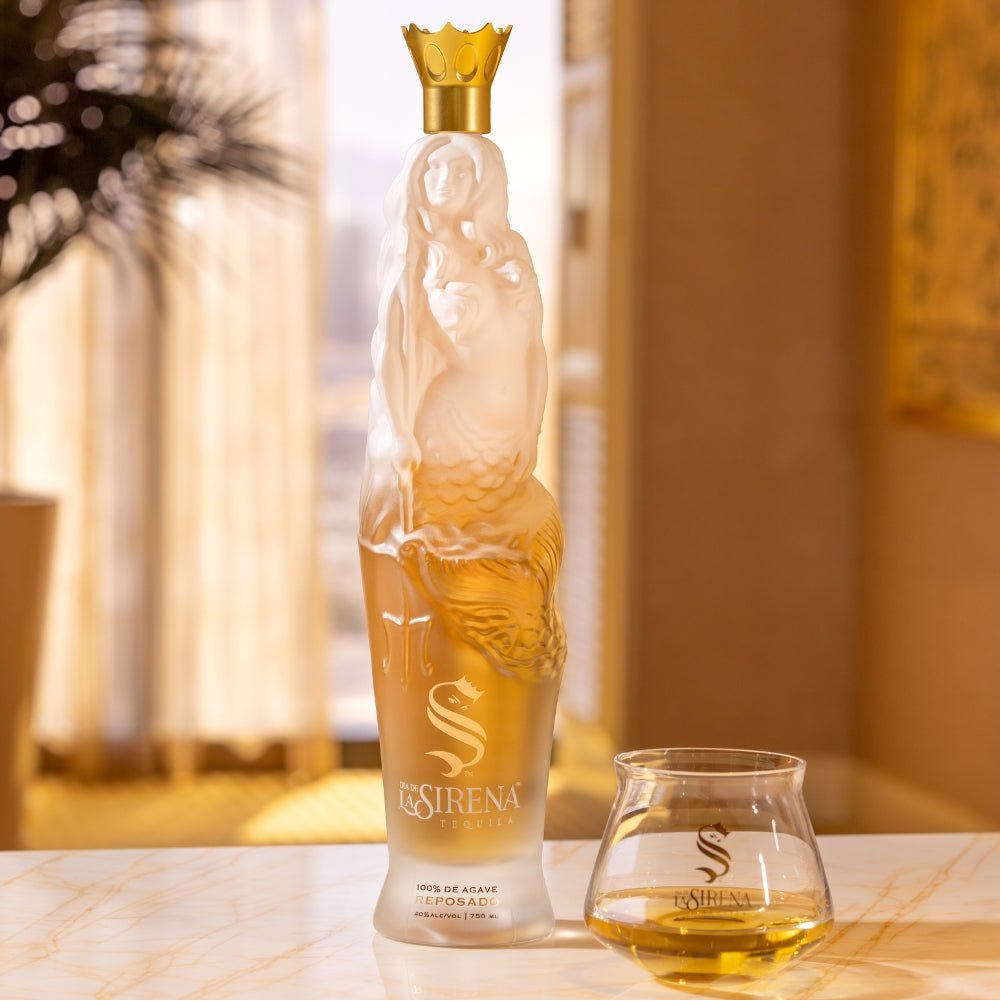 La Sirena Reposado Tequila bottle shaped like a mermaid