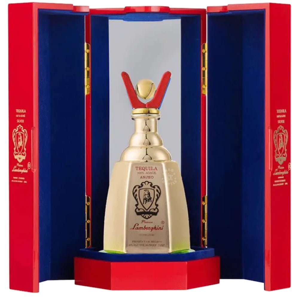 Lamborghini Tequila Añejo 750ml in red luxury gift box with gold crystal decanter