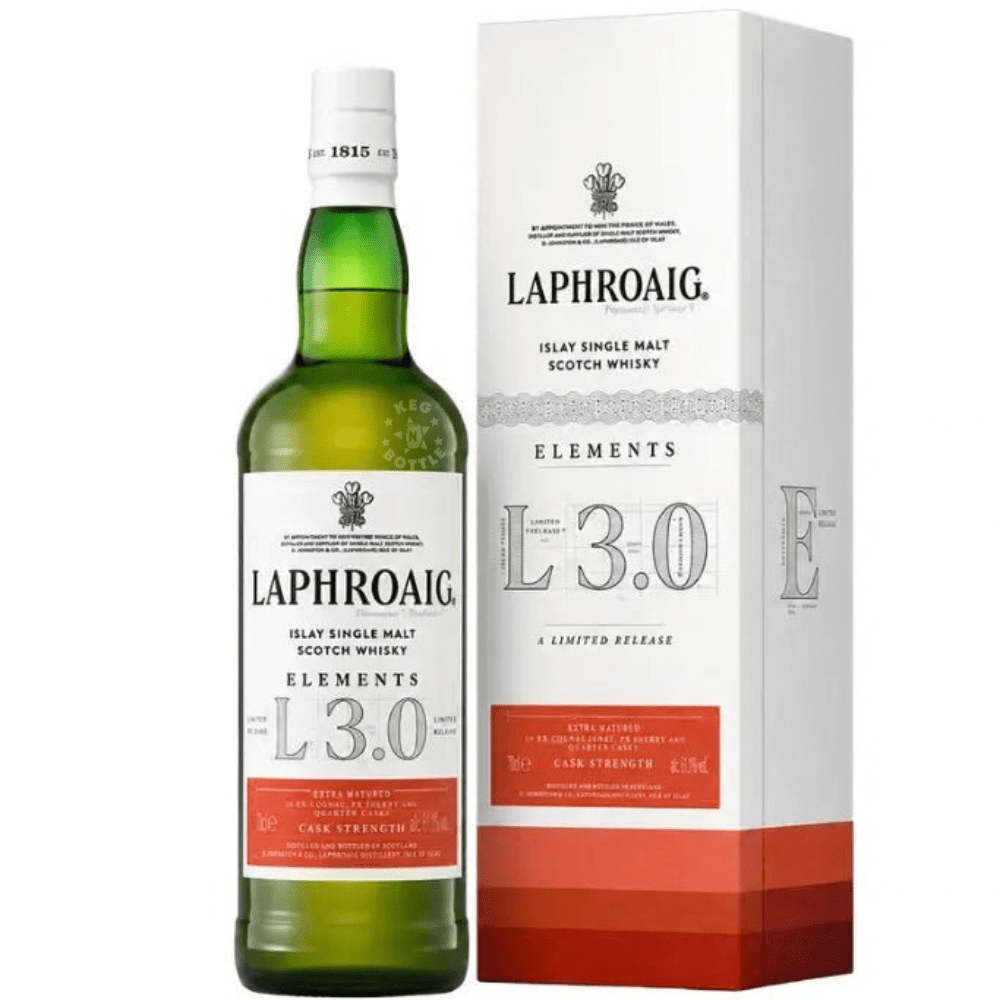 Laphroaig Elements 3.0 Islay Single Malt Scotch Whisky 700mL bottle with limited release presentation box.