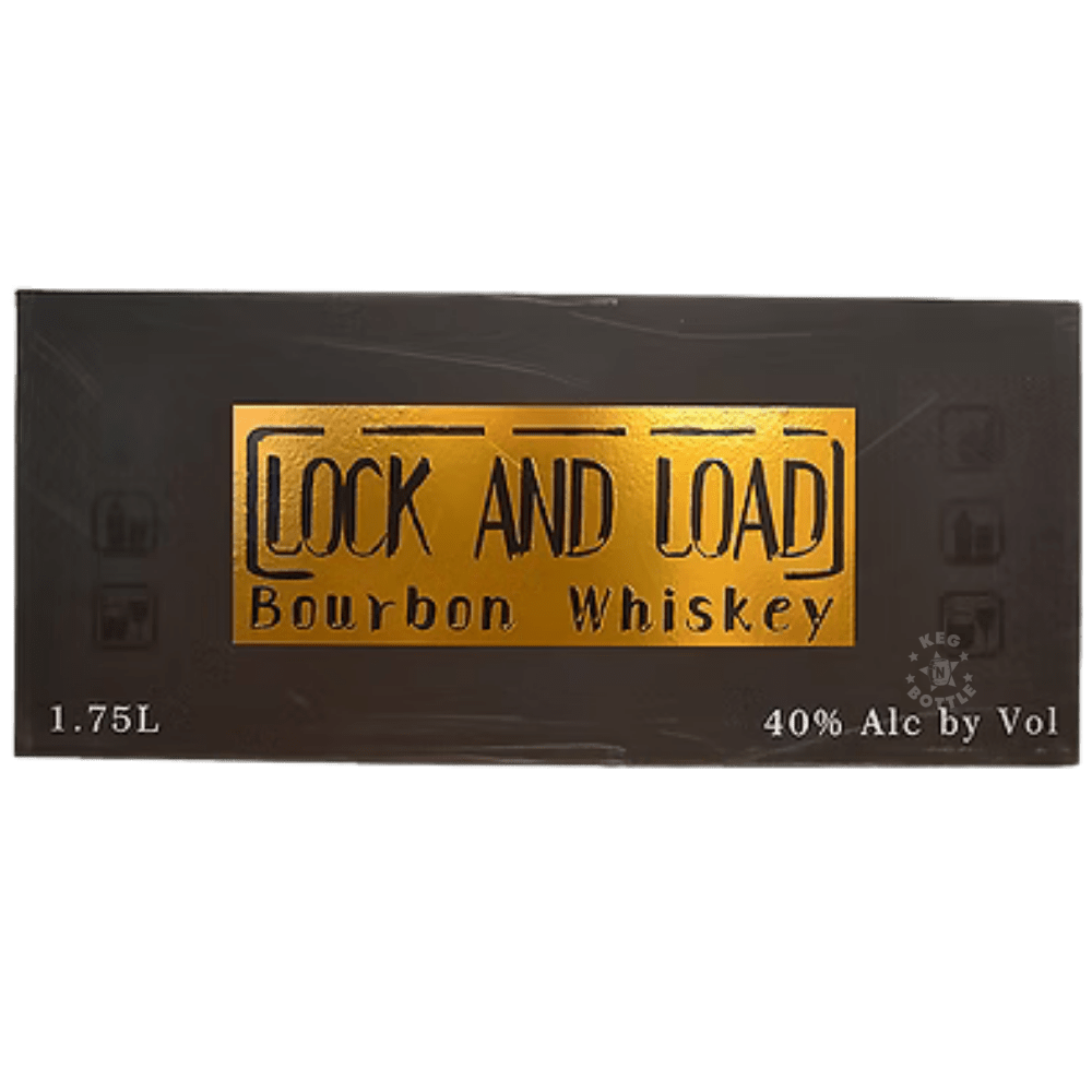 Lock & Load Carbine Gun Collector's Edition Bourbon Whiskey 1.75L in a distinctive carbine-shaped collectible bottle with presentation box. 5