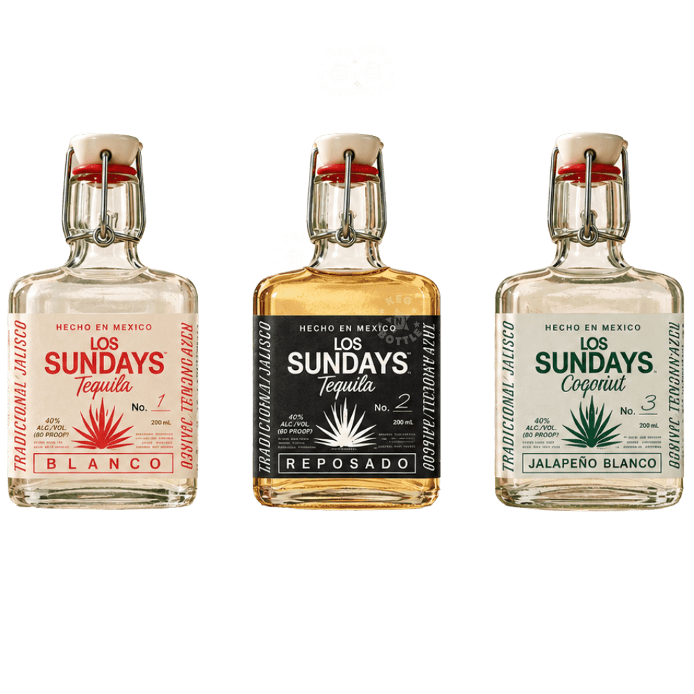 Los Sundays Tequila Trio featuring Blanco, Reposado and Jalapeño Blanco Tequila in three 200mL bottles.