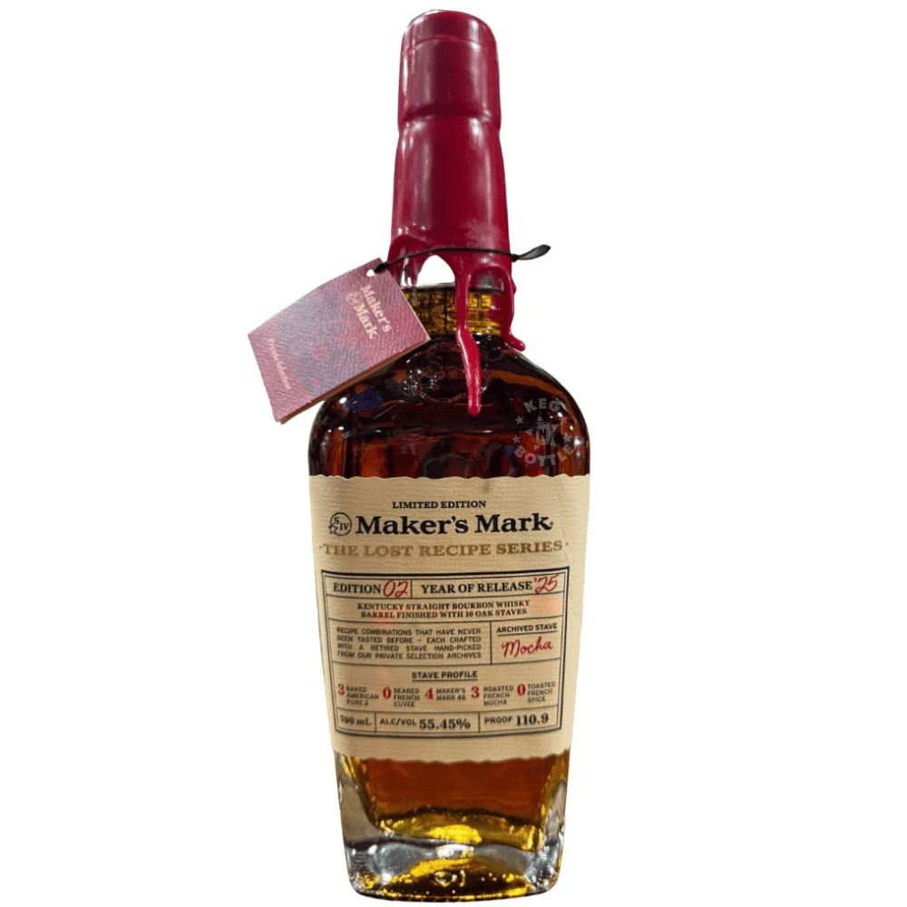Maker’s Mark The Lost Recipe Series Edition 02 Mocha Kentucky Straight Bourbon Whiskey 700mL bottle at 110.9 proof with red wax closure.