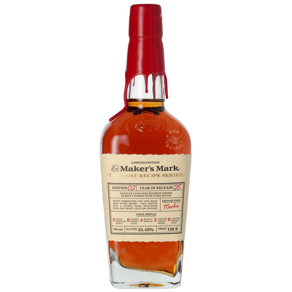 Maker's Mark The Lost Recipe Series Edition 02 2025 Kentucky Straight Bourbon Whiskey 700mL bottle featuring amber whiskey, cream label, and signature red wax seal.
