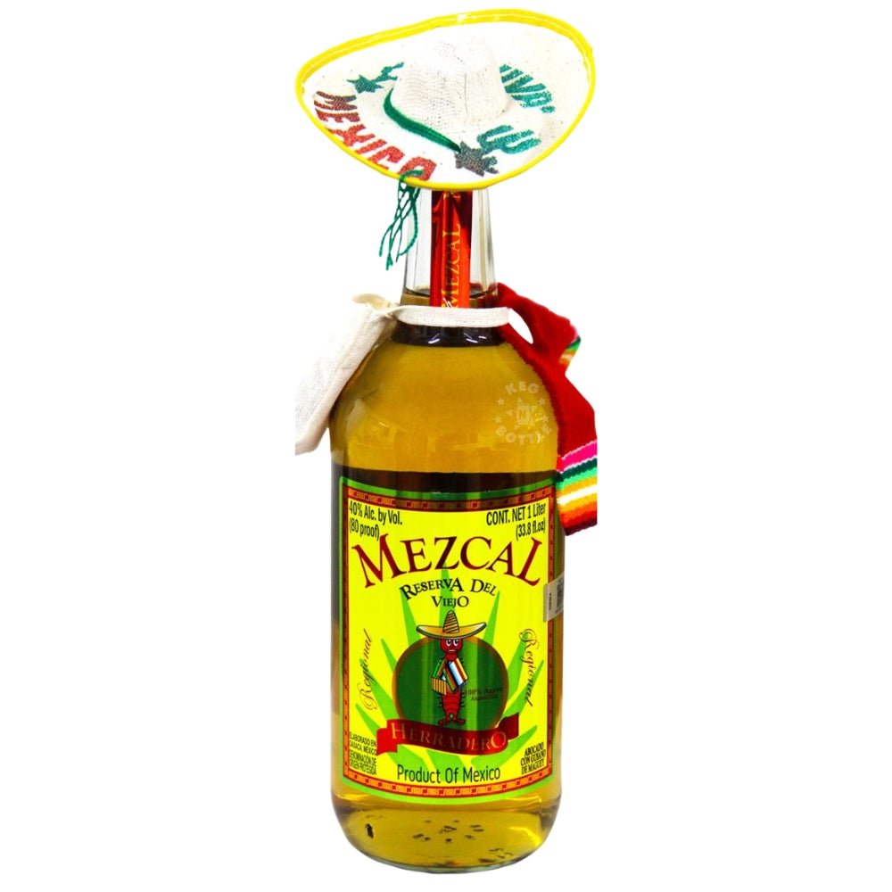 Mezcal Reserva del Viejo Herradero 1L bottle with sombrero and worm