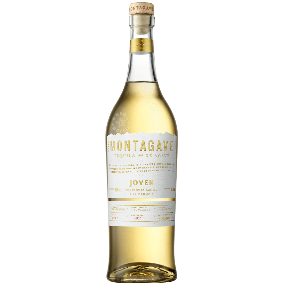 Montagave Joven Tequila De Agave 750mL bottle finished in French oak wine casks and crafted from 100% Blue Weber agave in Jalisco, Mexico.