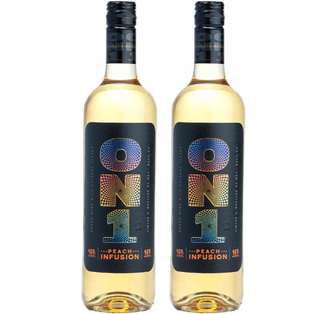 ON1 Peach Infusion Vodka 750mL bottle with black label and holographic design 16% ABV