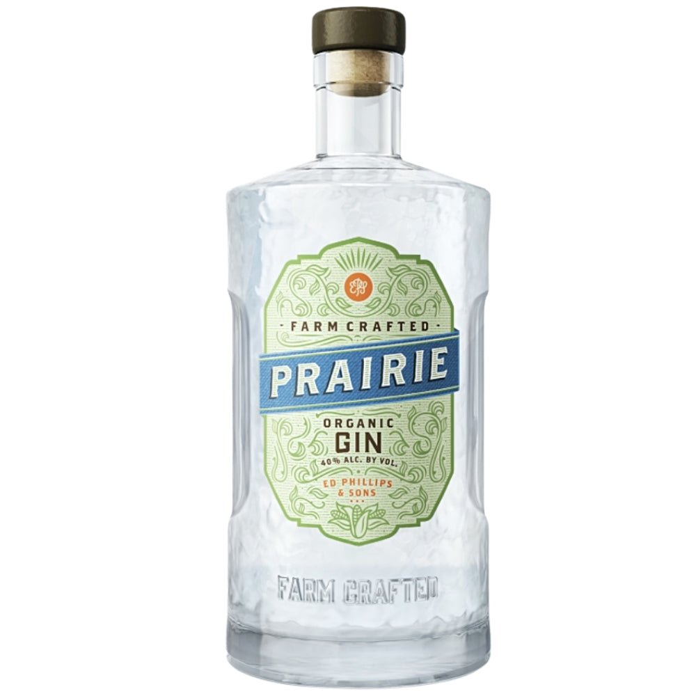 Prairie Organic Gin 750mL bottle farm crafted gin with green and blue label 40 percent ABV