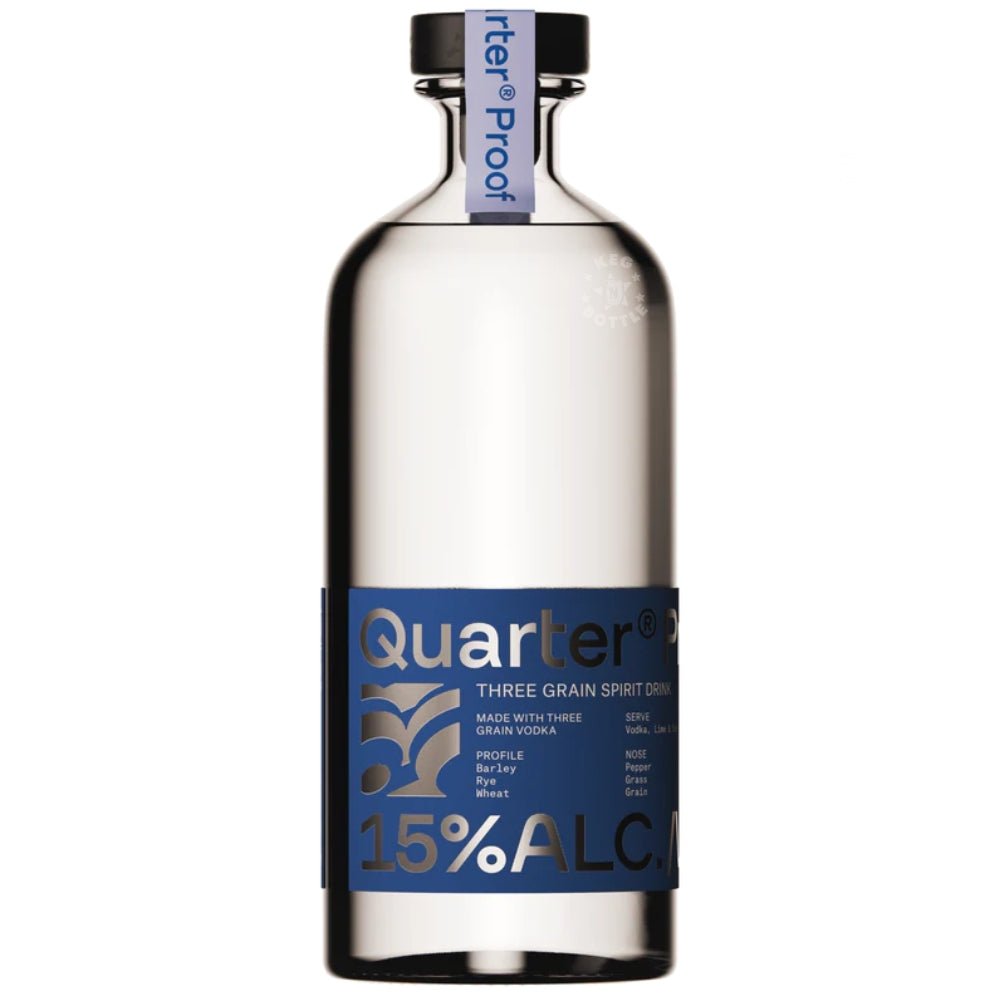 Quarter Proof Three Grain Spirit Drink 750 ml low alcohol vodka based spirit bottle with blue label