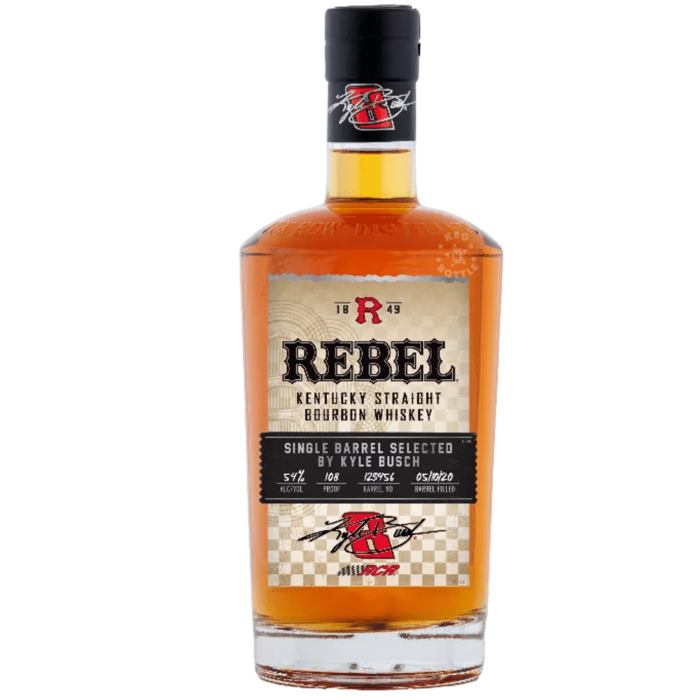 Rebel Kentucky Straight Bourbon Whiskey Single Barrel Selected by Kyle Busch 1L bottle, Barrel 86208, bottled at 108 proof.
