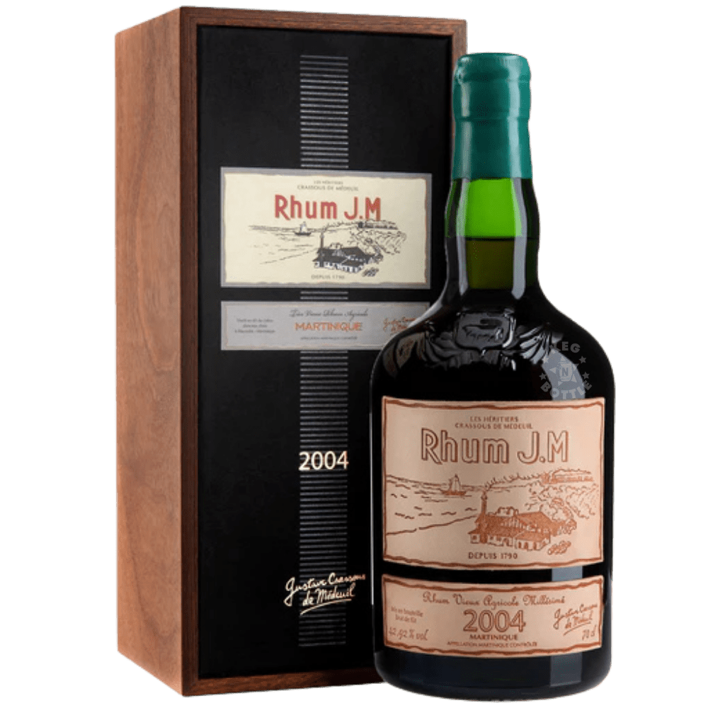 Bottle of Rhum J.M 2004 Vintage Agricole Rum in premium wooden presentation box from Martinique
