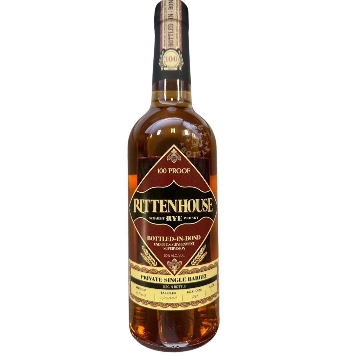 Rittenhouse x KNB Single Barrel Bottled-in-Bond Rye 750 ml bottle