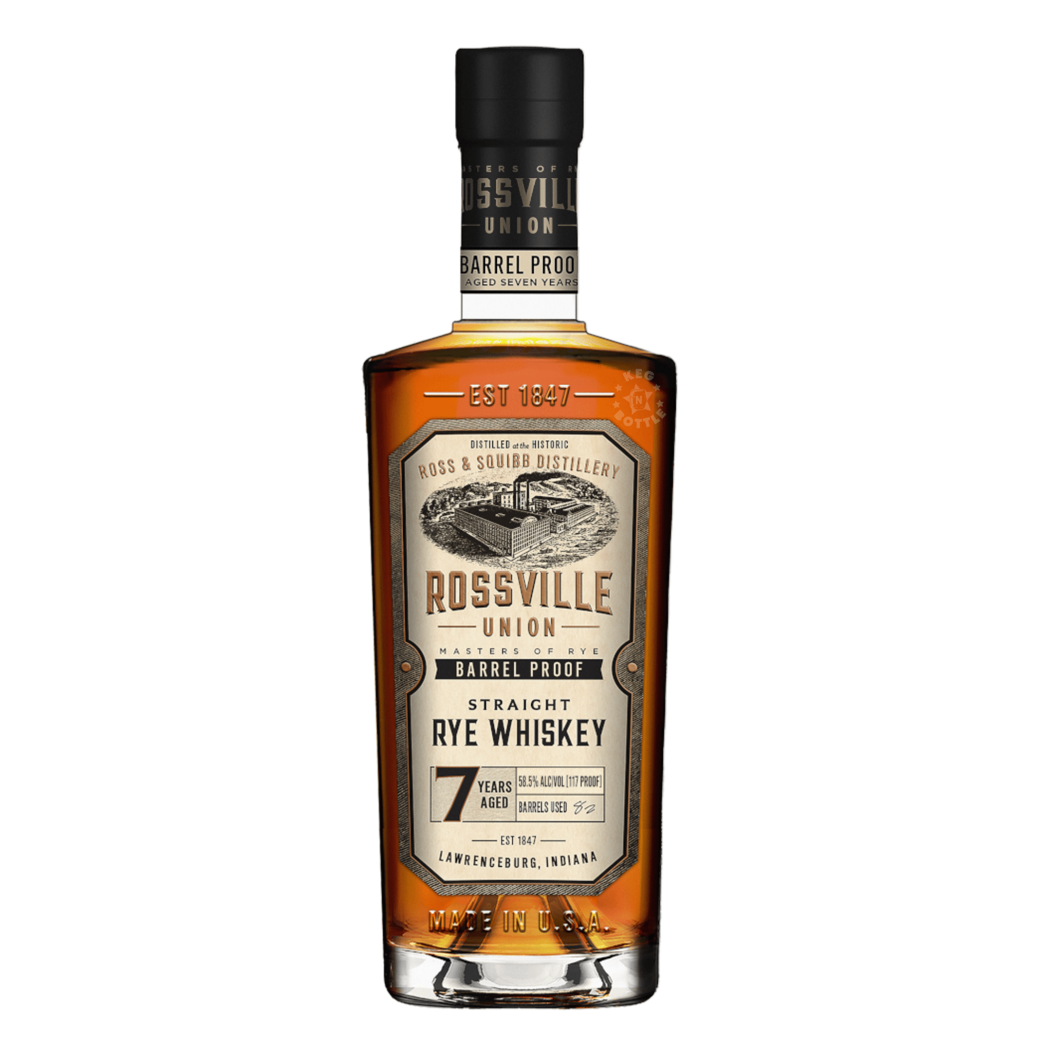 Rossville Union Barrel Proof Straight Rye Whiskey 7 year 117 proof (750 mL) - Keg N Bottle