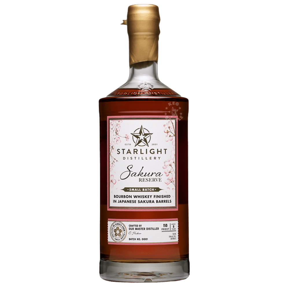 Starlight Distillery Sakura Reserve Small Batch Bourbon Whiskey finished in Japanese Sakura barrels.