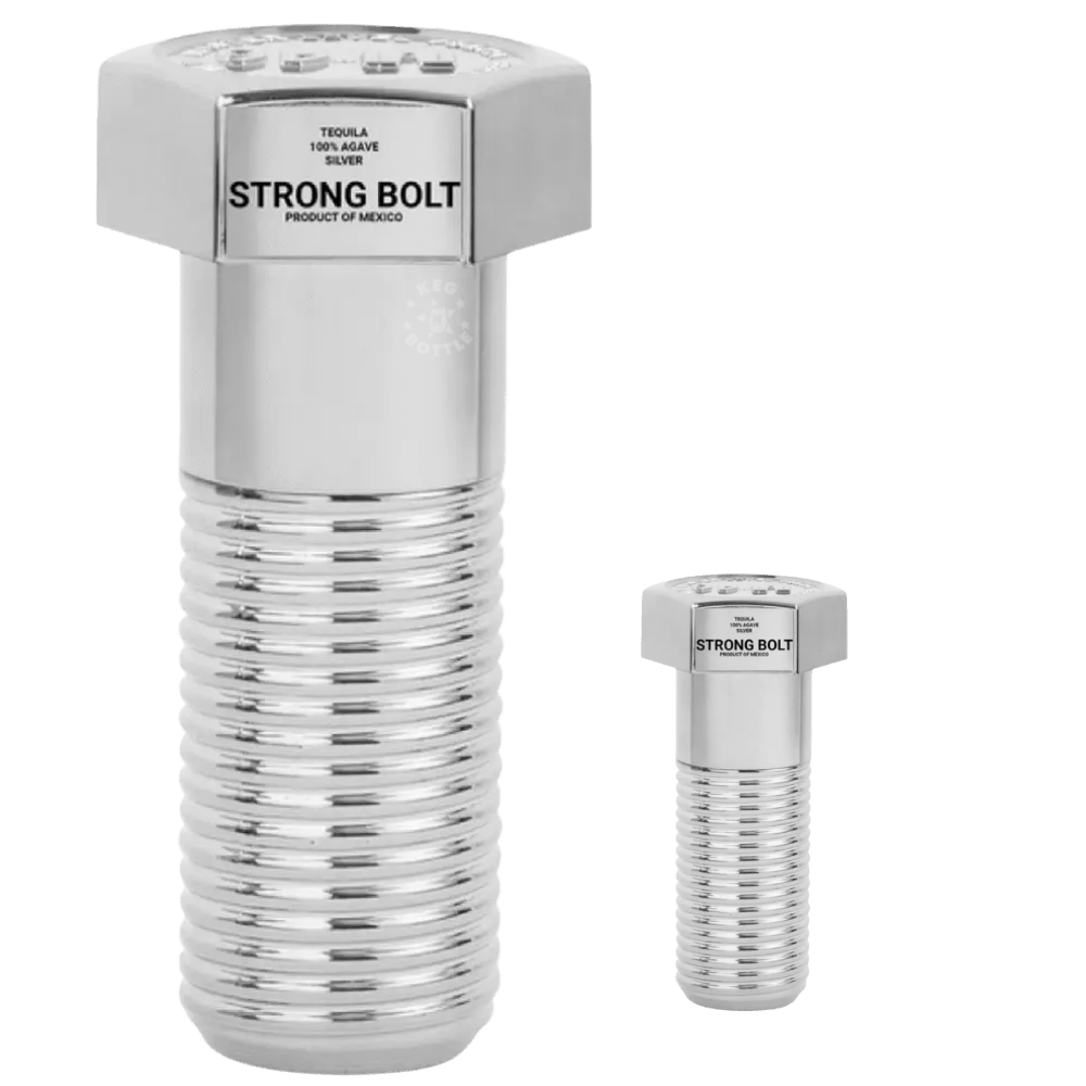 Strong Bolt Tequila Silver M82 combo pack featuring one 700mL bottle and one 50mL miniature bottle of 100% agave Silver Tequila.