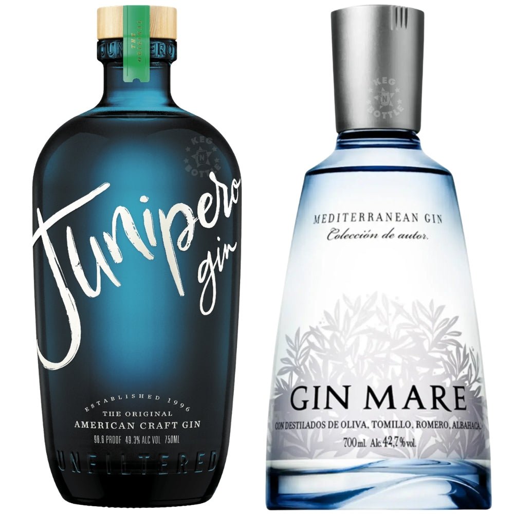 The Evil Combo featuring Junipero Gin 750mL and Gin Mare Mediterranean Gin 750mL premium gin bundle