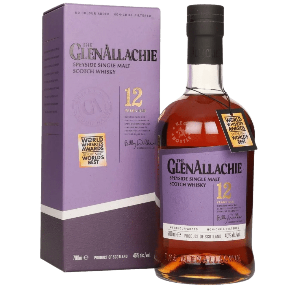 The GlenAllachie 12 Year Old Speyside Single Malt Scotch Whisky 700mL bottle with gift box.