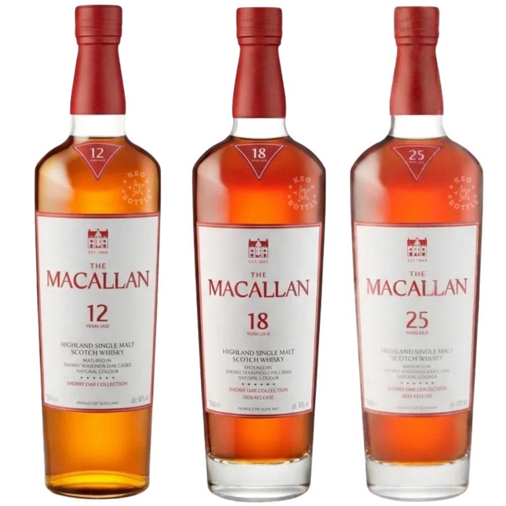 The Macallan Sherry Oak Vertical Collection 12, 18 & 25 Year Bundle | Keg N Bottle