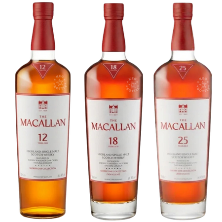 The Macallan Sherry Oak Vertical Collection 12, 18 & 25 Year