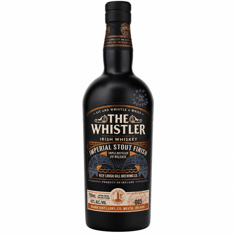 The Whistler Imperial Stout Finish Irish Whiskey 750mL collaboration with Lough Gill Brewing Co., bottled at 43% ABV.