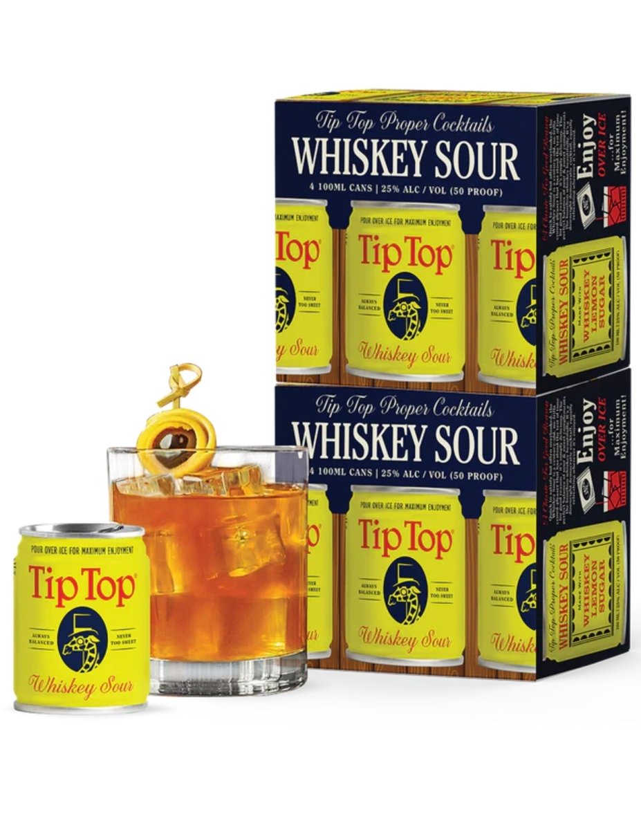 4-pack Tip Top Whiskey Sour cocktails with whiskey, lemon & sugar