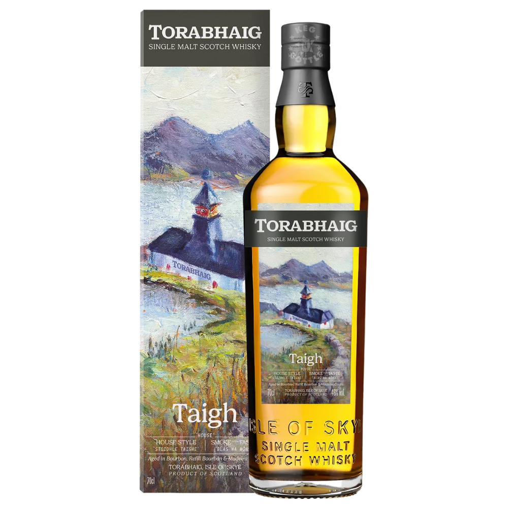 Torabhaig Taigh peated single malt Scotch whisky bottle with illustrated gift box 700ml
