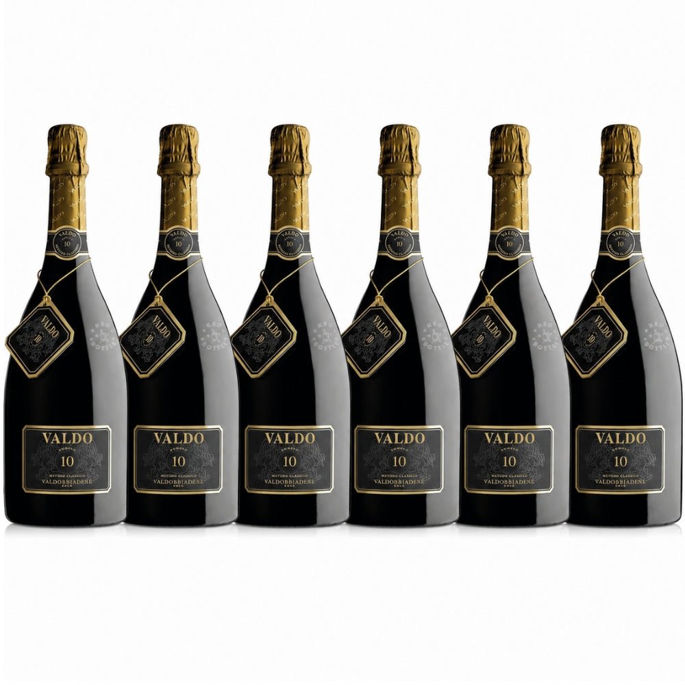 Valdo Valdobbiadene Prosecco Superiore Numero 10 750mL black bottle with elegant gold detailing. 6 Pack