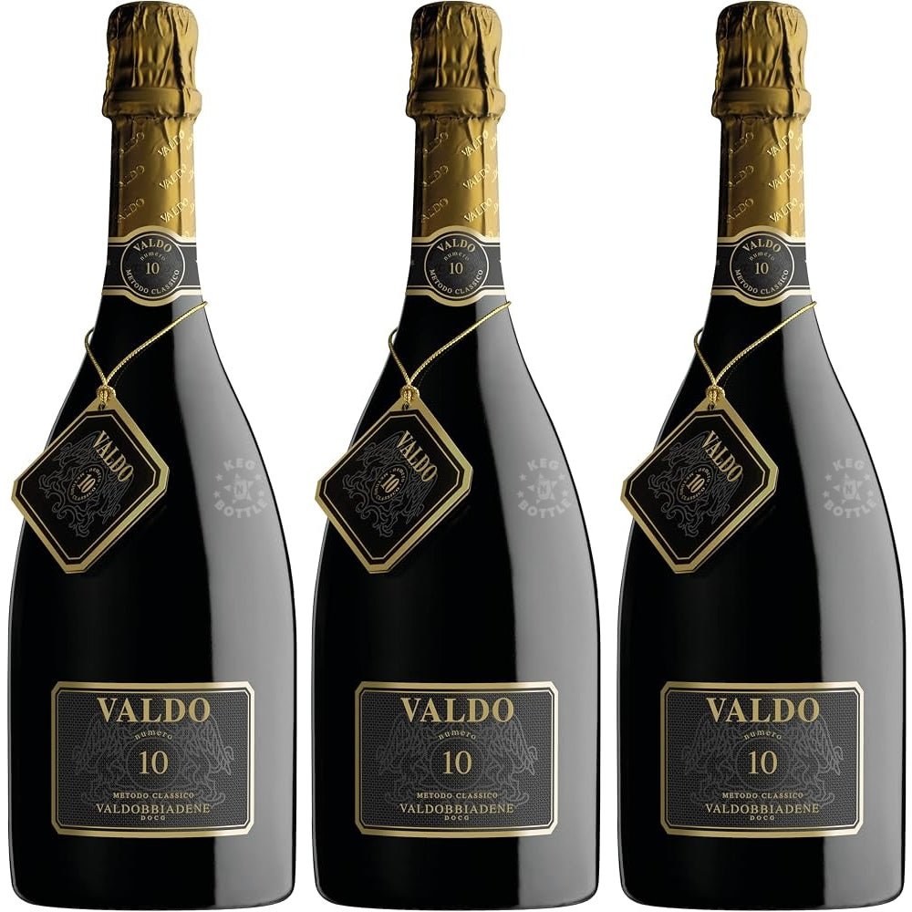 Valdo Valdobbiadene Prosecco Superiore Numero 10 750mL black bottle with elegant gold detailing. 3 Pack