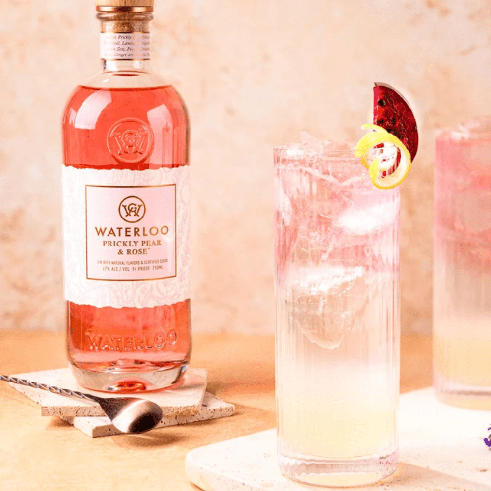Waterloo Prickly Pear & Rose Gin 750mL small batch Texas gin infused with prickly pear, rose petals, hibiscus, and signature botanicals. 2