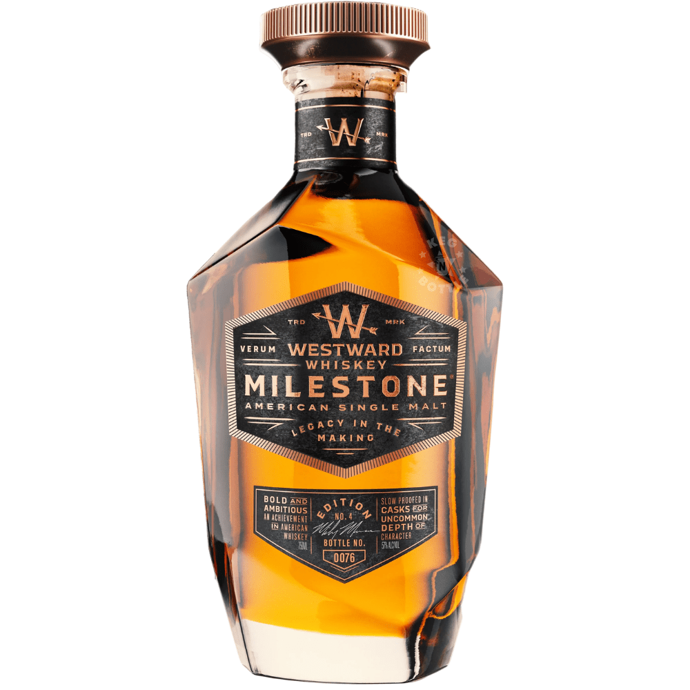 Westward Whiskey Milestone Edition No. 4 American Single Malt Whiskey 750mL bottle at 57% ABV and 114 proof.