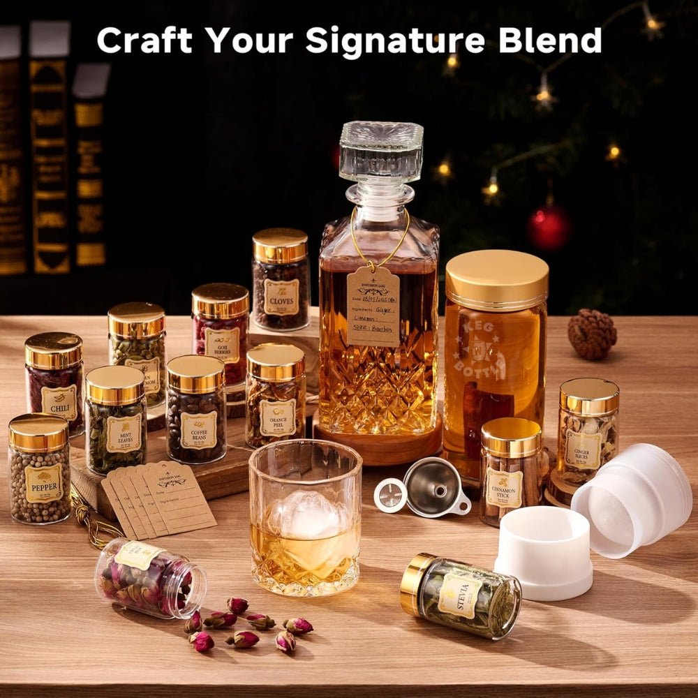 COMBOJOY Whiskey Infusion Kit Gift Set with Decanter & Botanicals