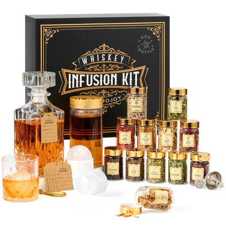 COMBOJOY Whiskey Infusion Kit Gift Set with Decanter & Botanicals