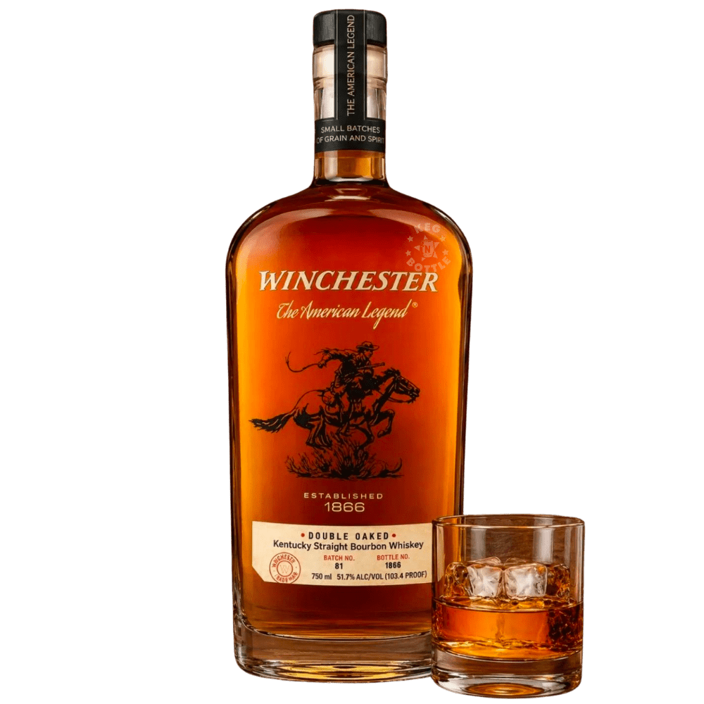 Winchester Double Oaked Kentucky Straight Bourbon Whiskey Legend Series 750mL bottle at 102.4 proof.
