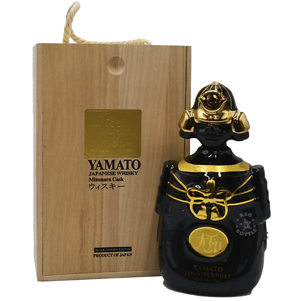 Yamato Samurai Edition Black Japanese Whisky 750ml in collectible samurai armor bottle with wooden gift box