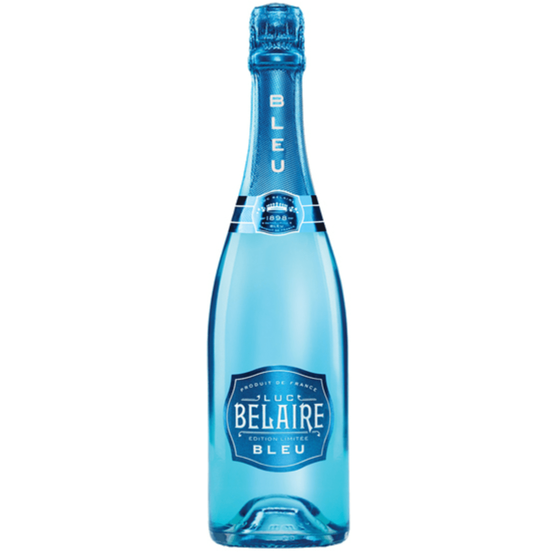 Luc Belaire Bleu Limited Edition French sparkling wine 750mL in signature vibrant blue bottle.