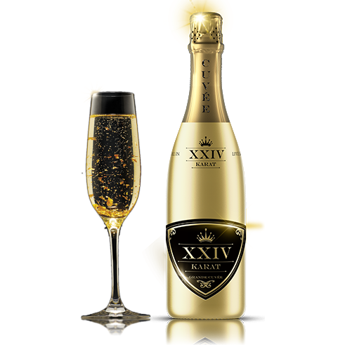 XXIV Karat Grand Cuvee display Bottle and Champagne flute